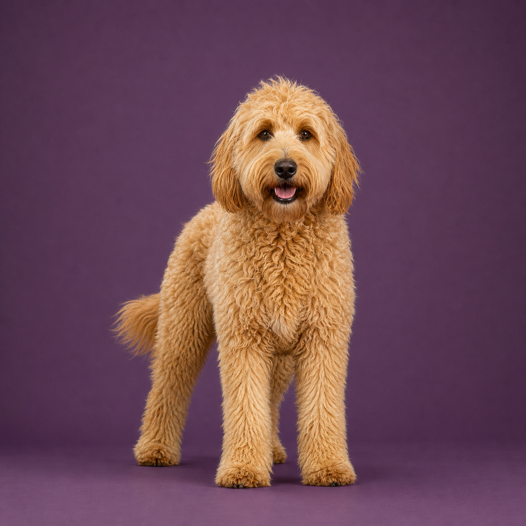 Goldendoodle, studio portrait