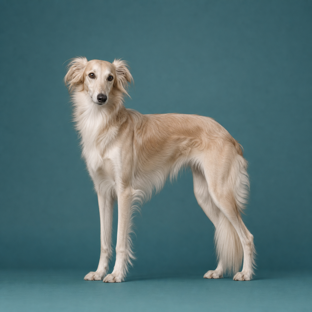 Silken Windhound, studio portrait