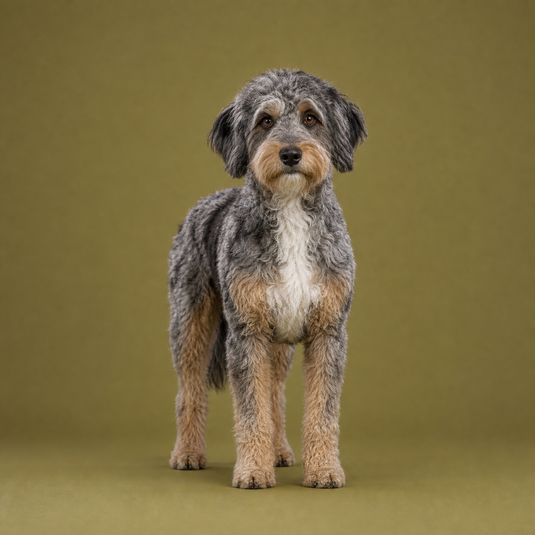 Aussiedoodle, studio portrait