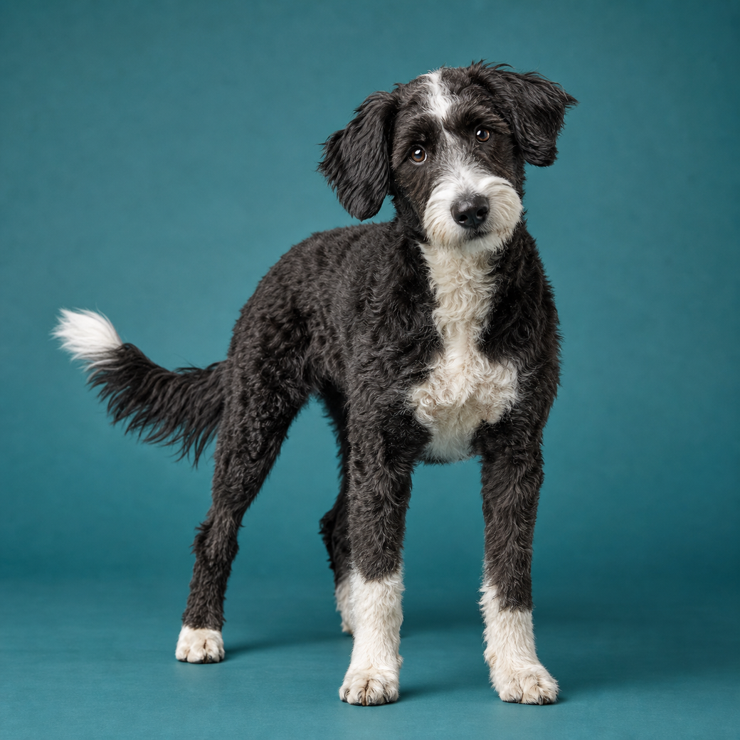 Bordoodle, studio portrait