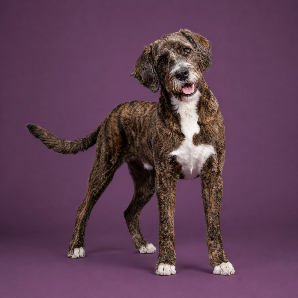 Boxerdoodle, studio portrait
