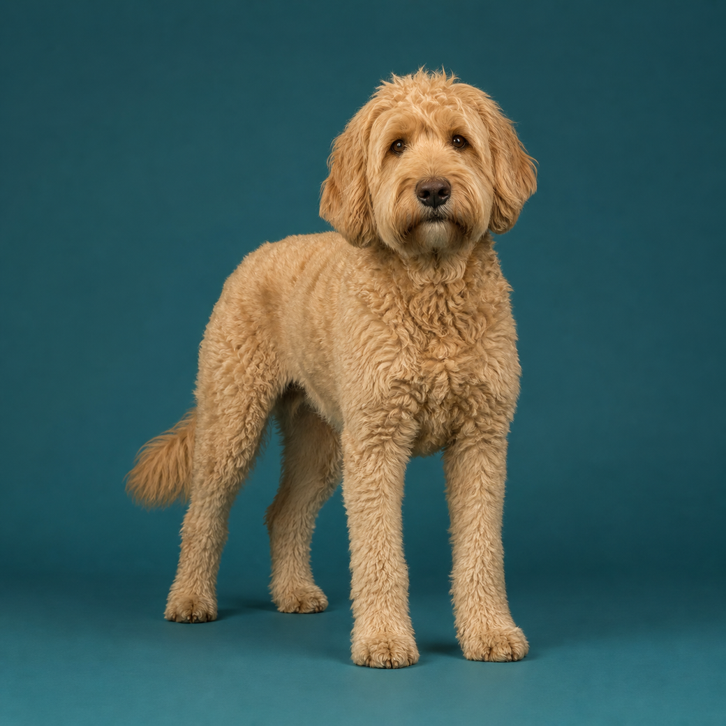 Labradoodle, studio portrait