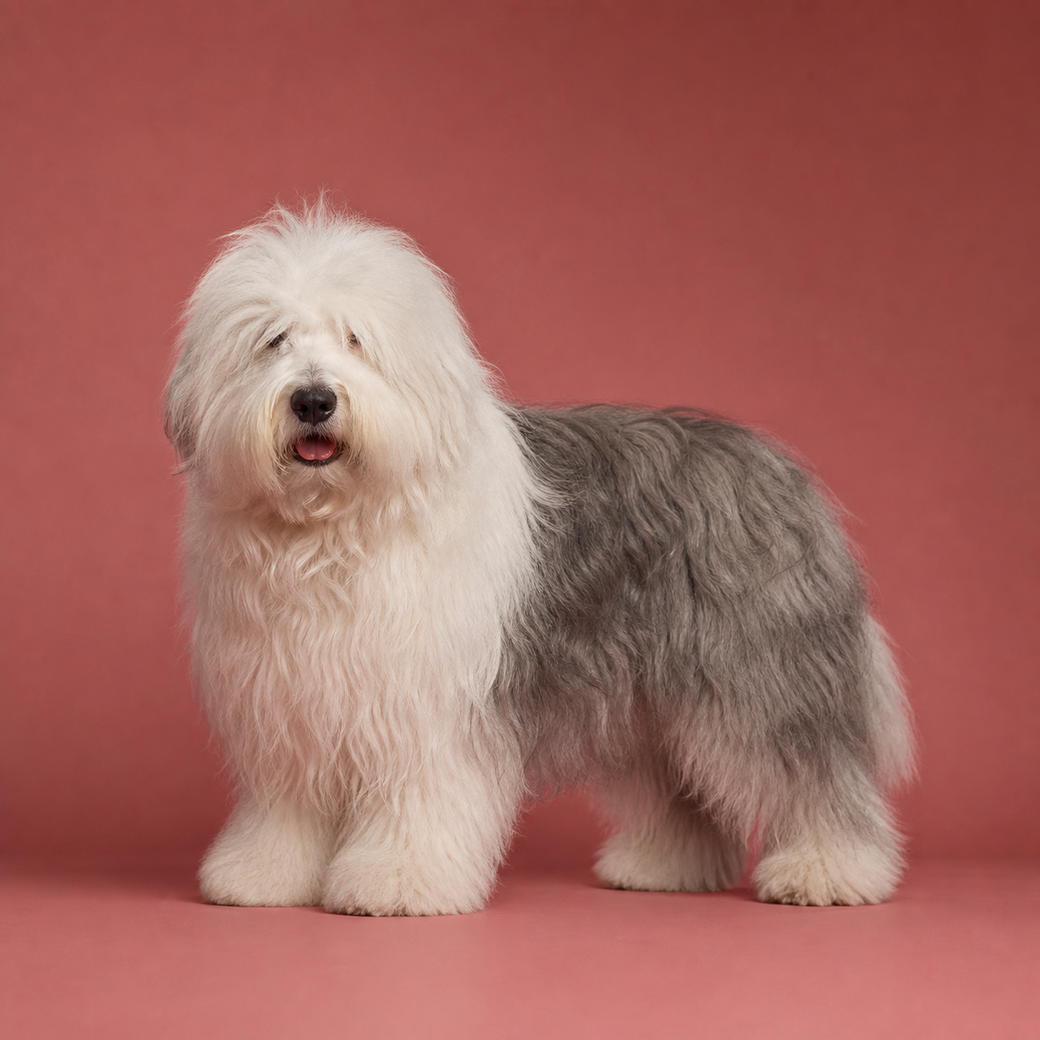 Old English Sheepdog, studio portrait