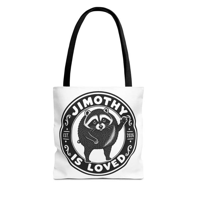 Personalized Raccoon Tote — "Jimothy Is Loved" Graphic Tote Bag