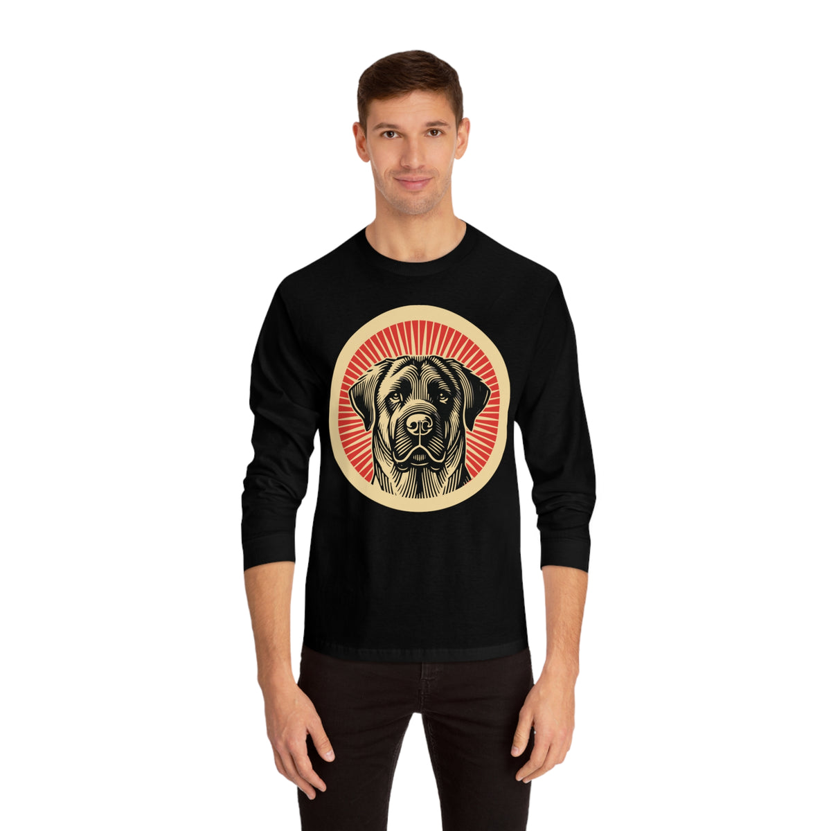 Anatolian Shepherd Dog badge art in a ring of red rays on a long-sleeve tee