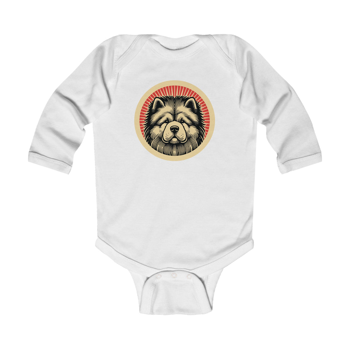 Chow Chow Sleeved Bodysuit — White