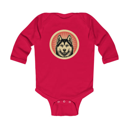 Siberian Husky Long Sleeve Bodysuit for Infants