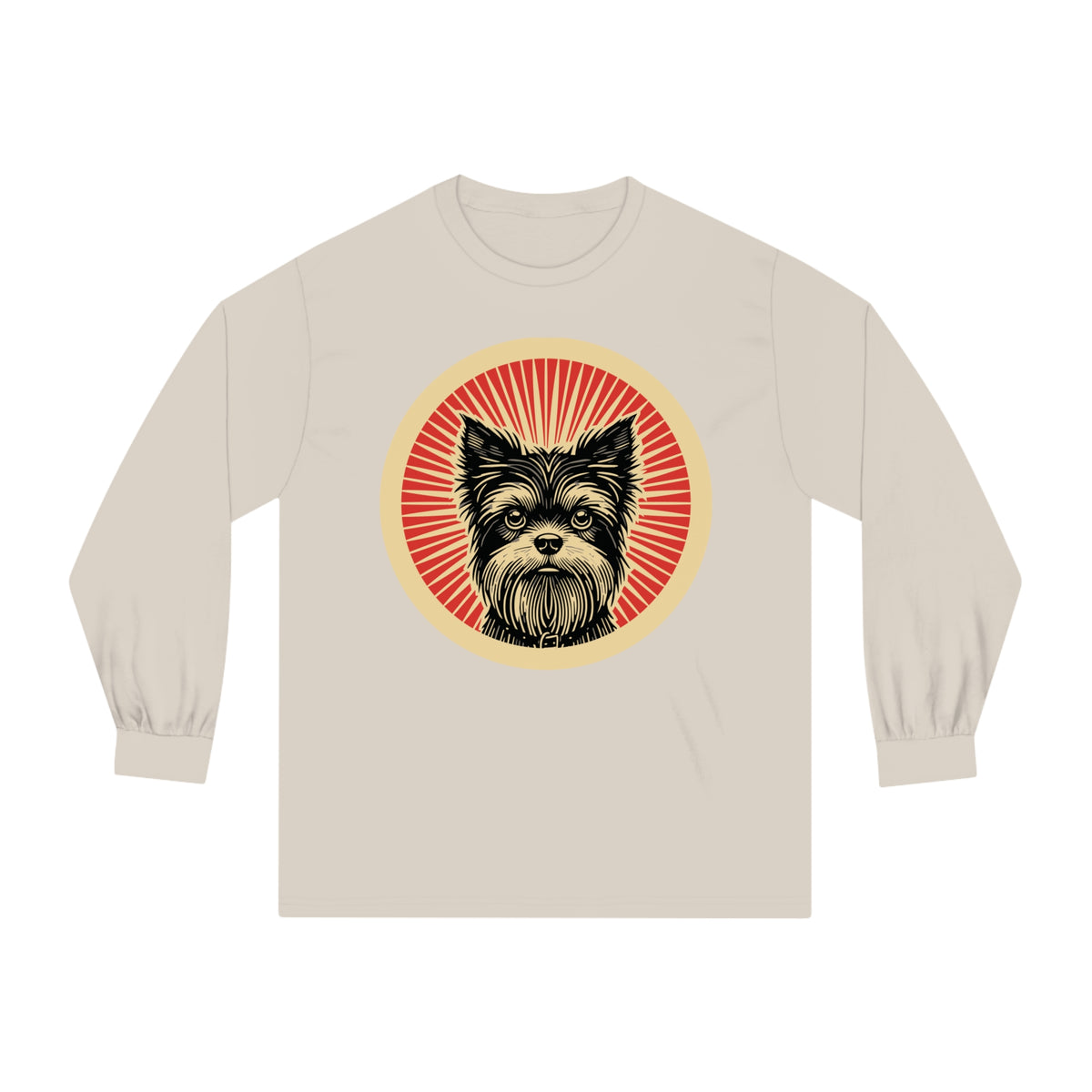 Affenpinscher badge art in a ring of red rays on a long-sleeve tee