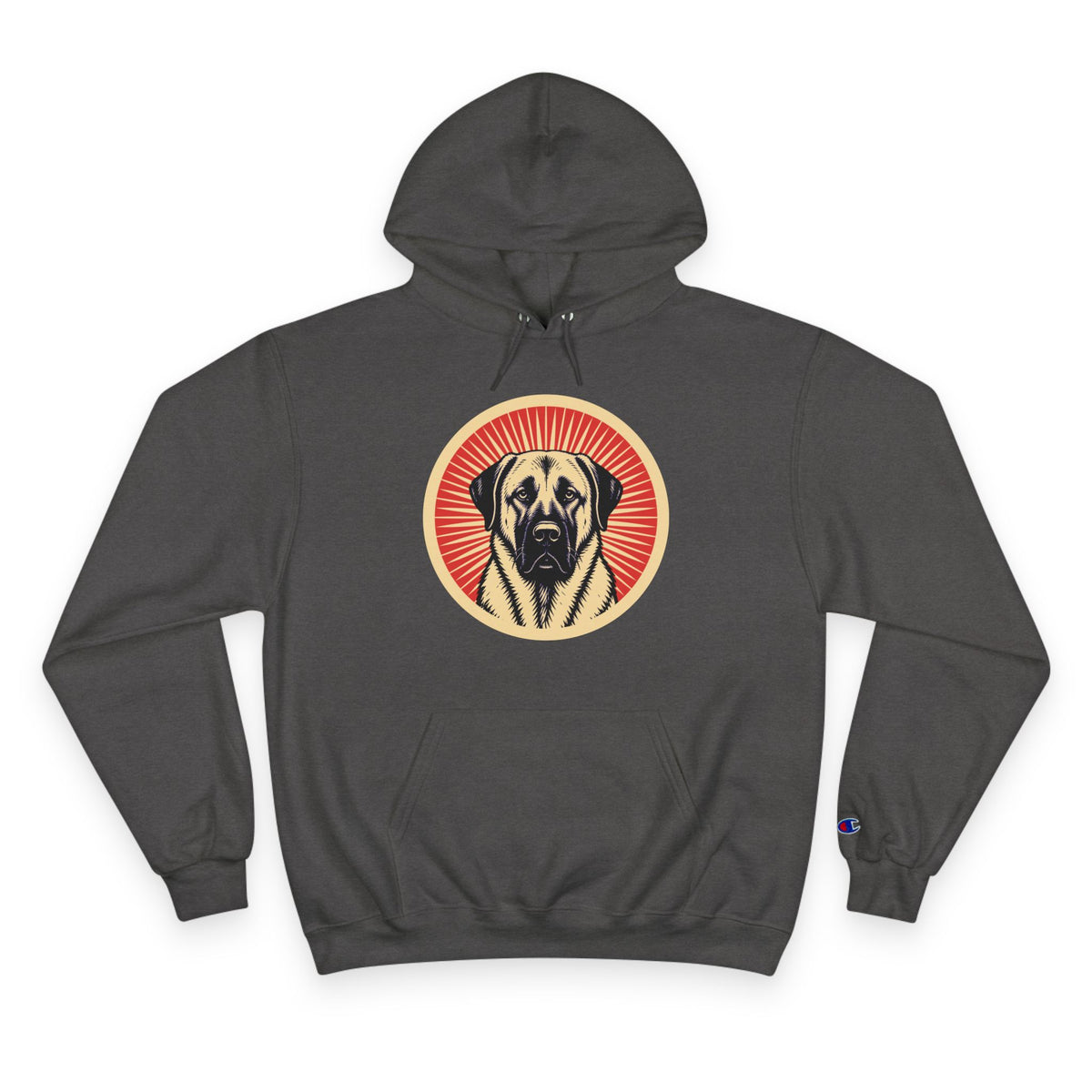 Anatolian Shepherd Dog badge art in a ring of red rays on a champion hoodie