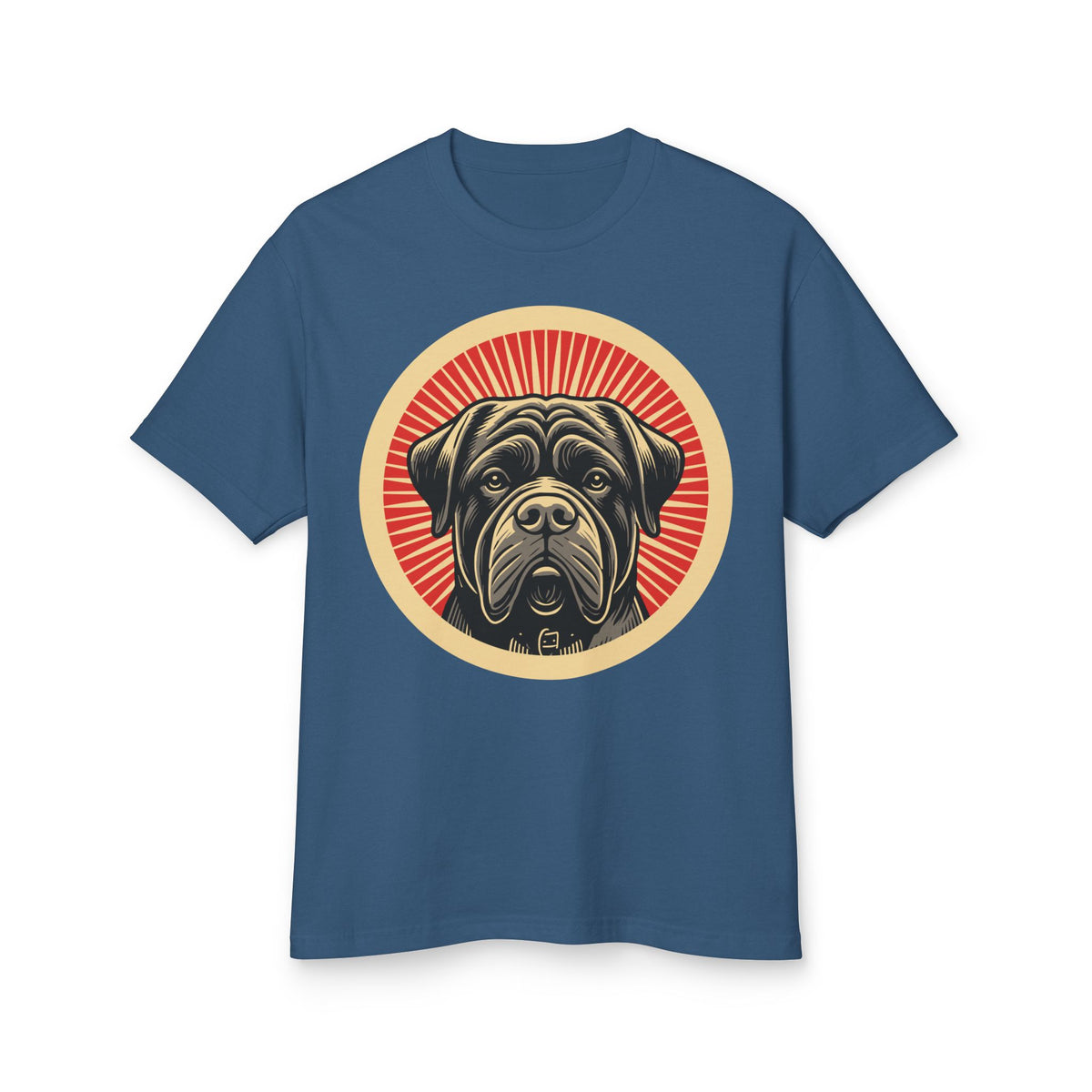 Bullmastiff badge art in a ring of red rays on a heavyweight tee