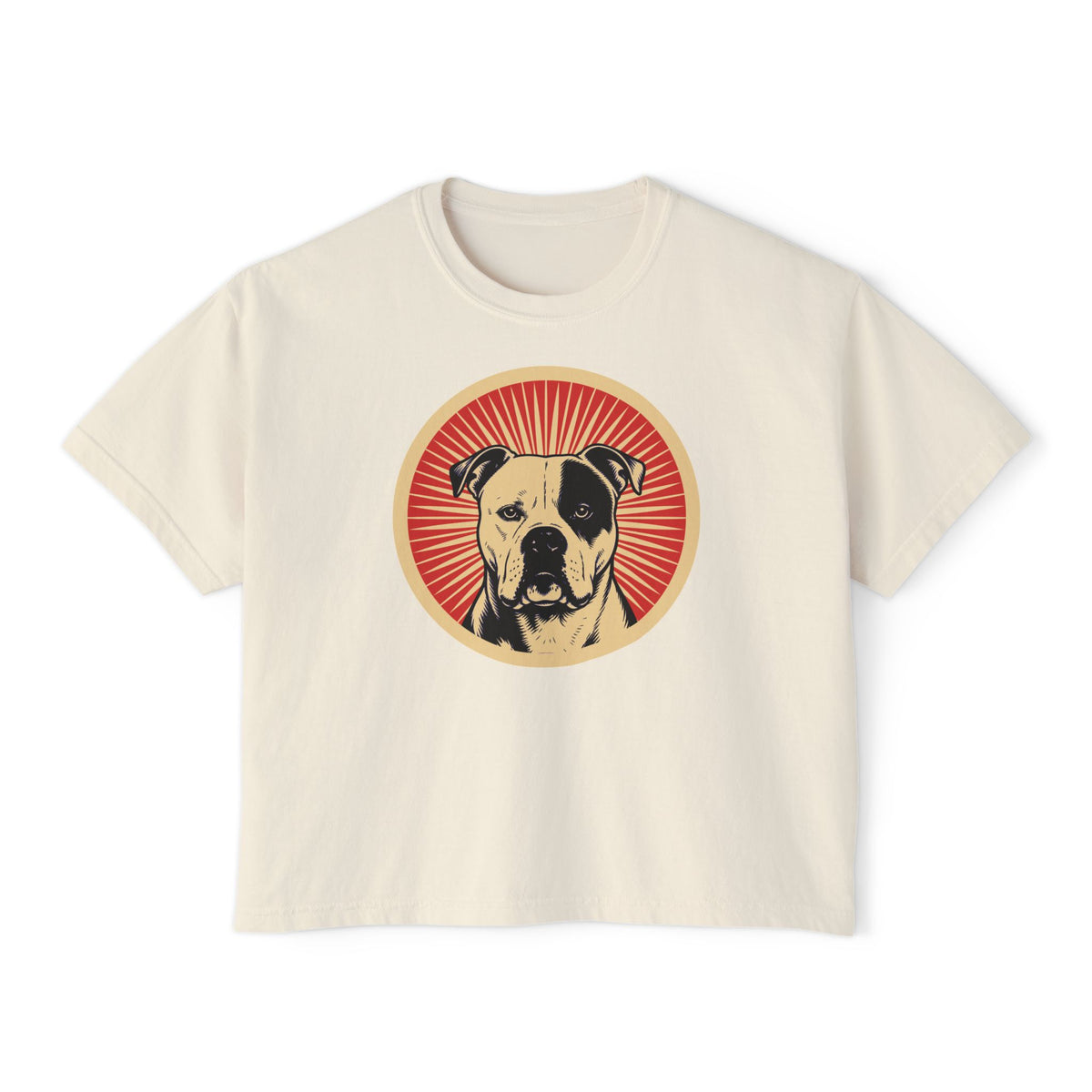 American Bulldog badge art in a ring of red rays on a boxy tee