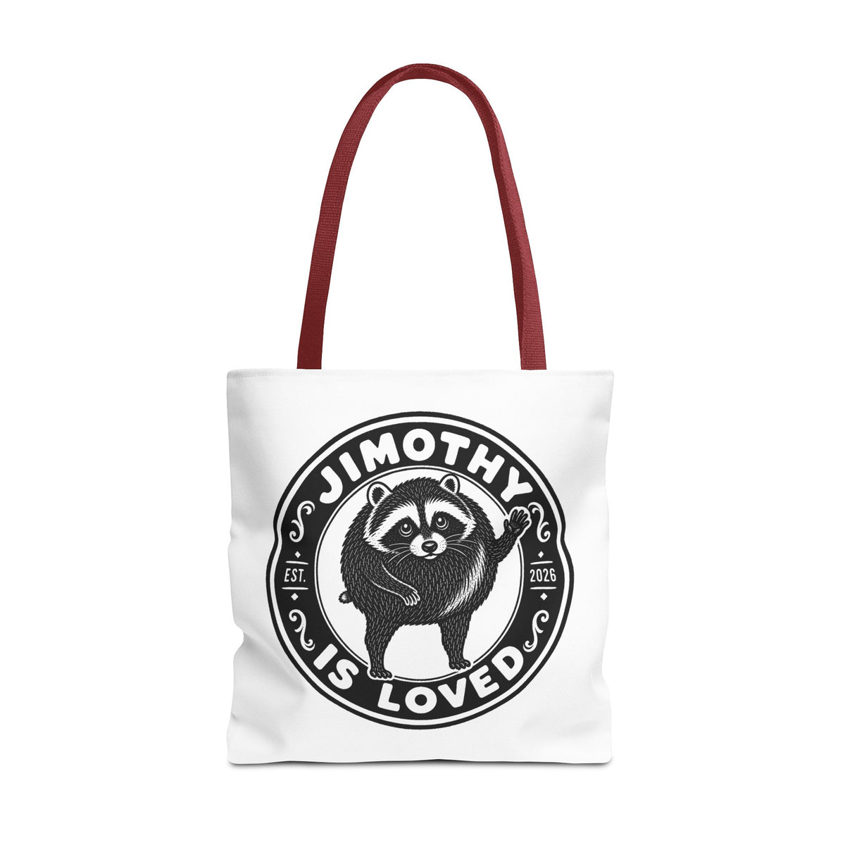 Personalized Raccoon Tote — "Jimothy Is Loved" Graphic Tote Bag