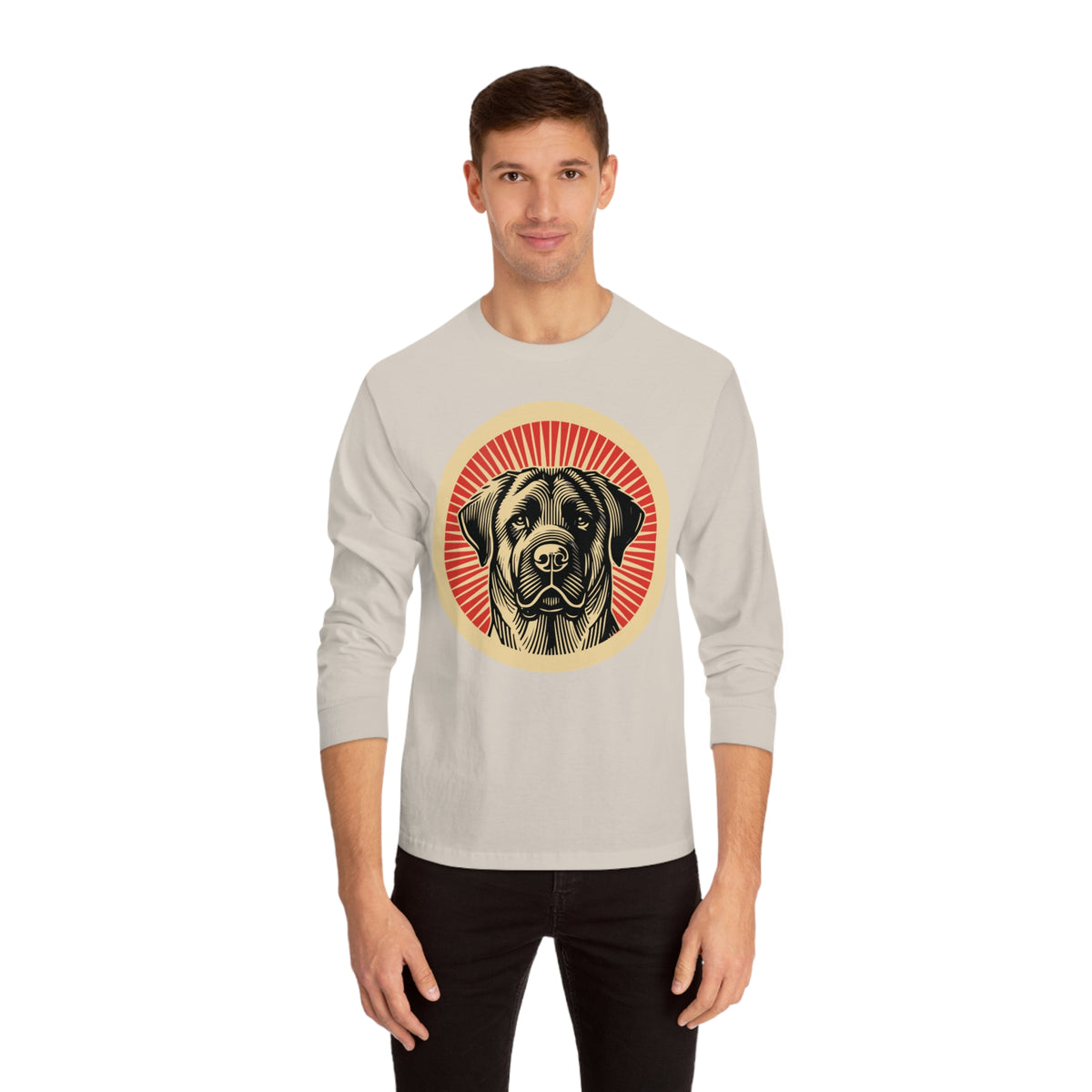 Anatolian Shepherd Dog badge art in a ring of red rays on a long-sleeve tee