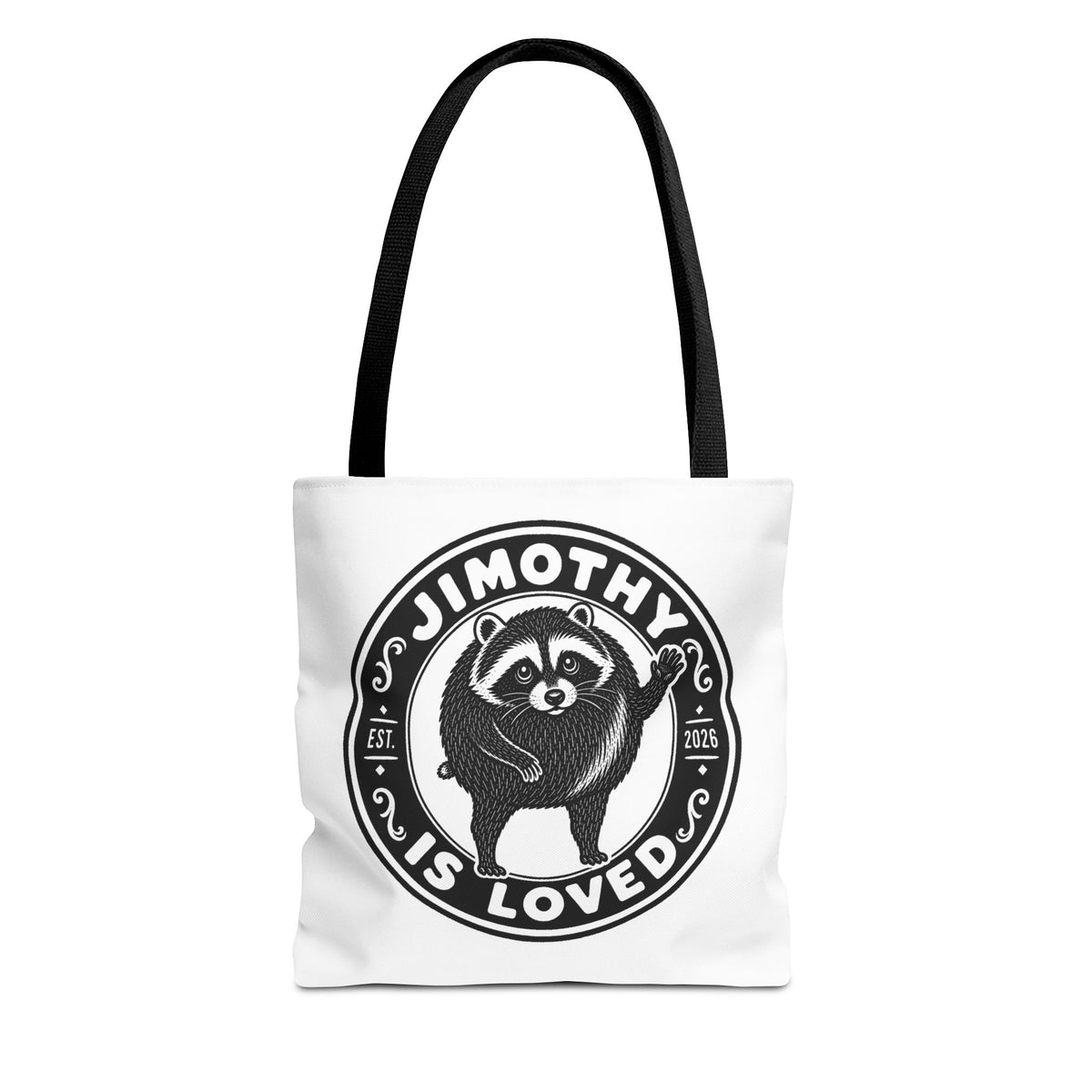 Personalized Raccoon Tote — "Jimothy Is Loved" Graphic Tote Bag