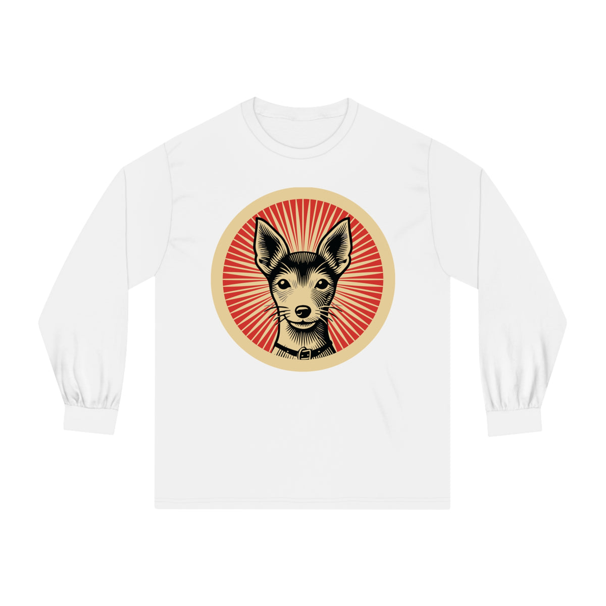 Toy Fox Terrier badge art in a ring of red rays on a long-sleeve tee