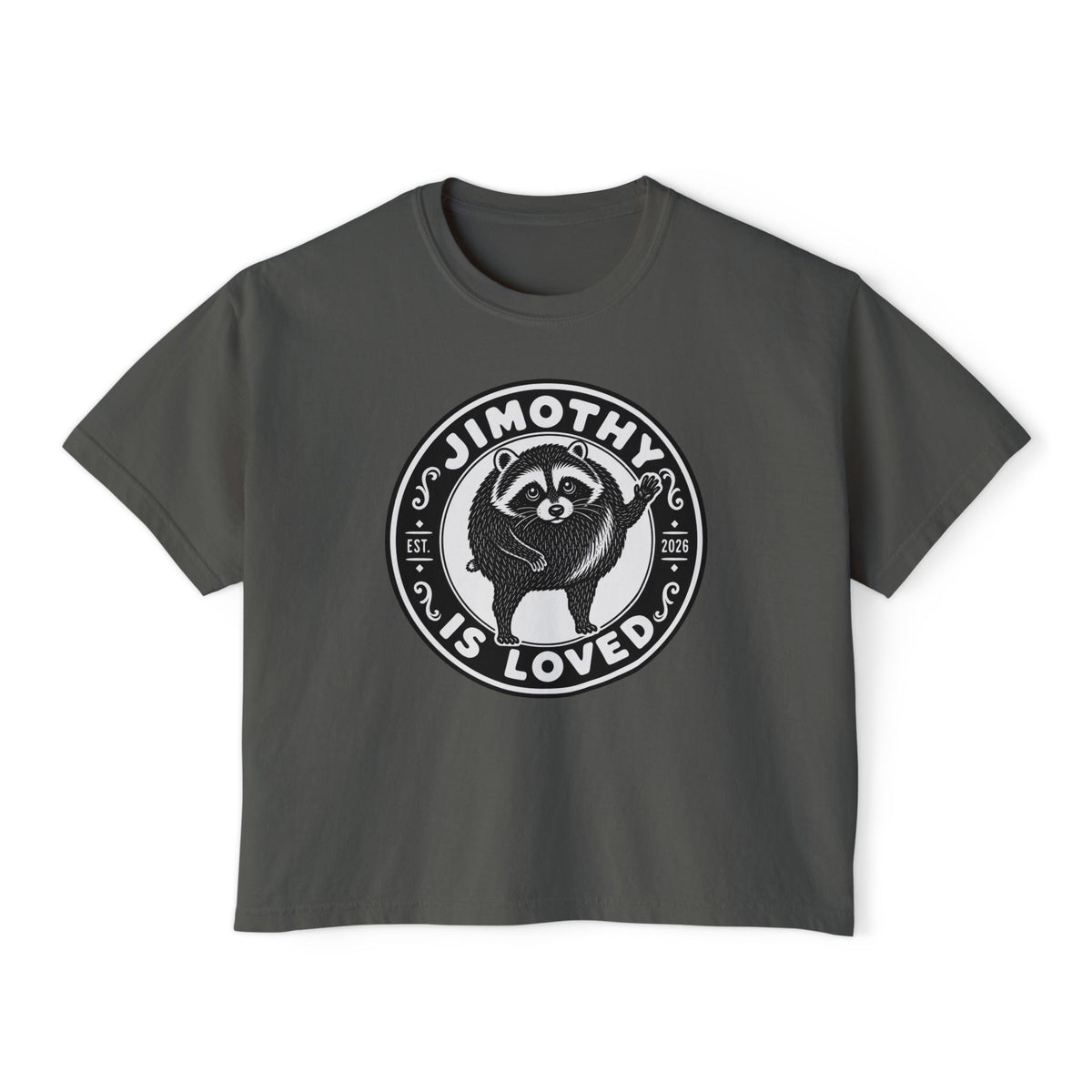 Jimothy the Round Raccoon Boxy Tee — Pepper