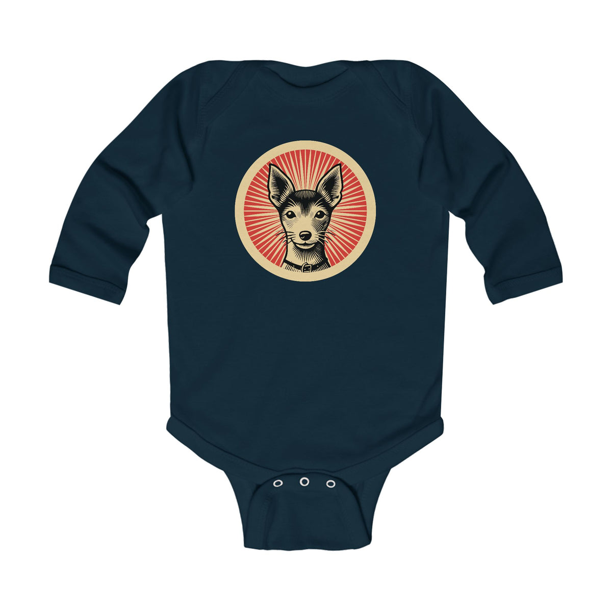 Toy Fox Terrier Sleeved Bodysuit — Navy