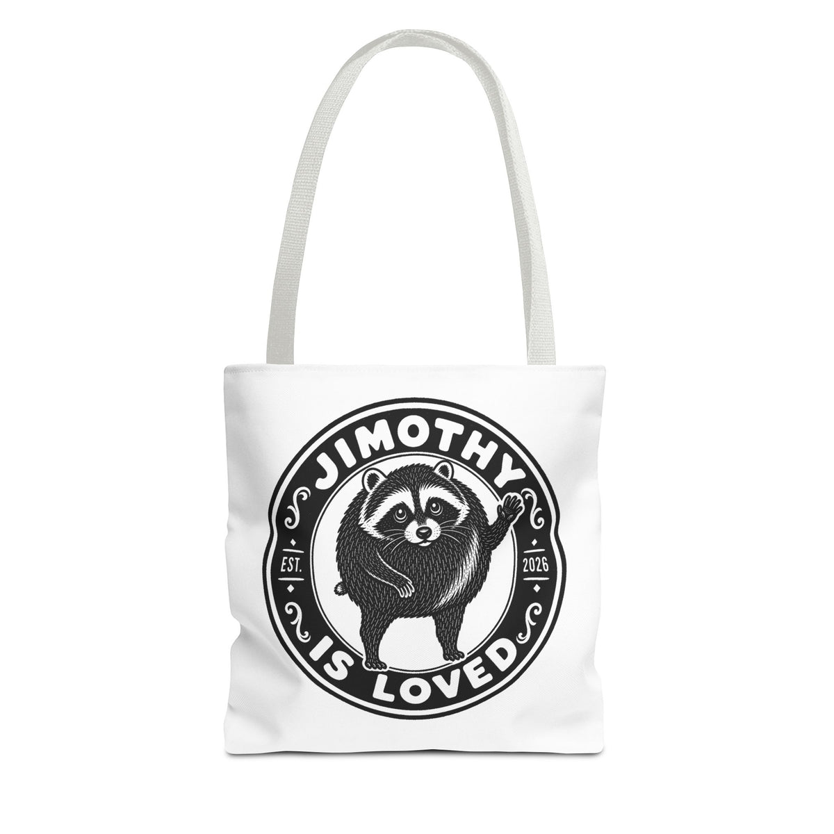 Personalized Raccoon Tote — "Jimothy Is Loved" Graphic Tote Bag