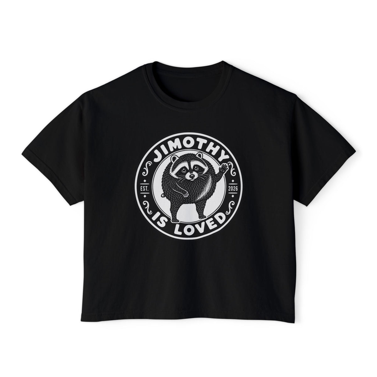 Jimothy the Round Raccoon Boxy Tee — Black