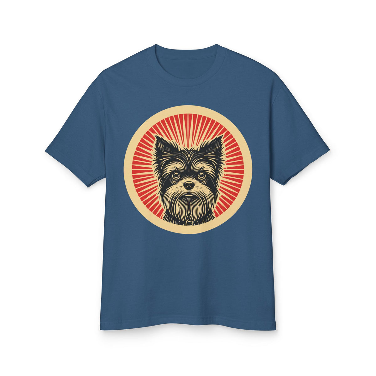 Affenpinscher badge art in a ring of red rays on a heavyweight tee