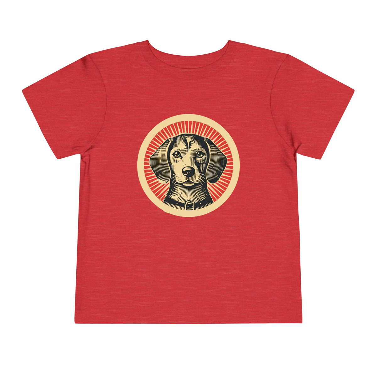 Beaglier badge art in a ring of red rays on a toddler tee