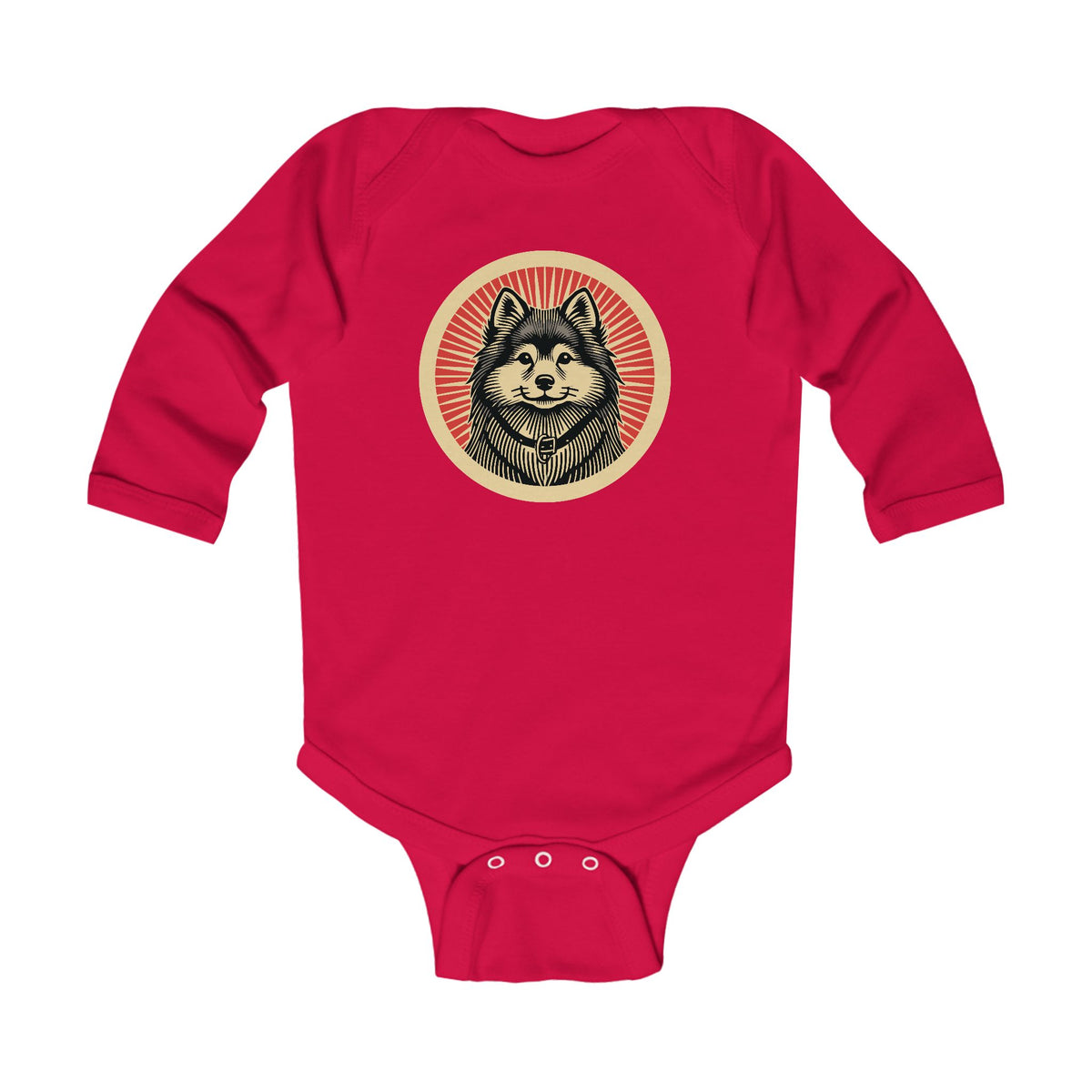 Finnish Spitz Sleeved Bodysuit — Red