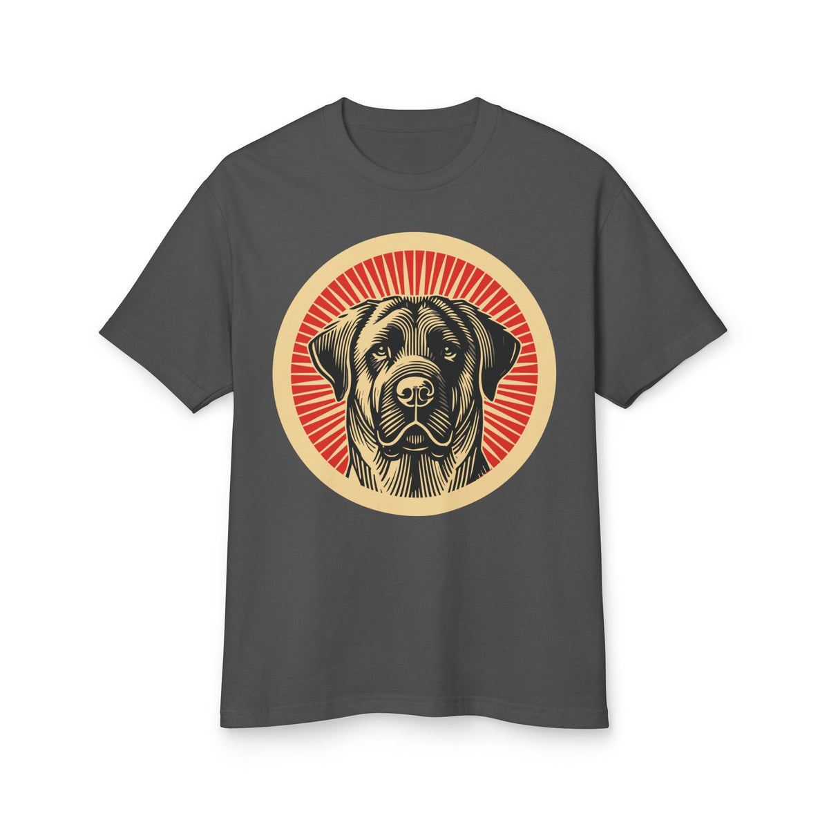 Anatolian Shepherd Dog badge art in a ring of red rays on a heavyweight tee