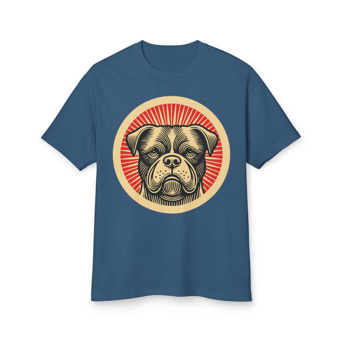 American Bulldog badge art in a ring of red rays on a heavyweight tee