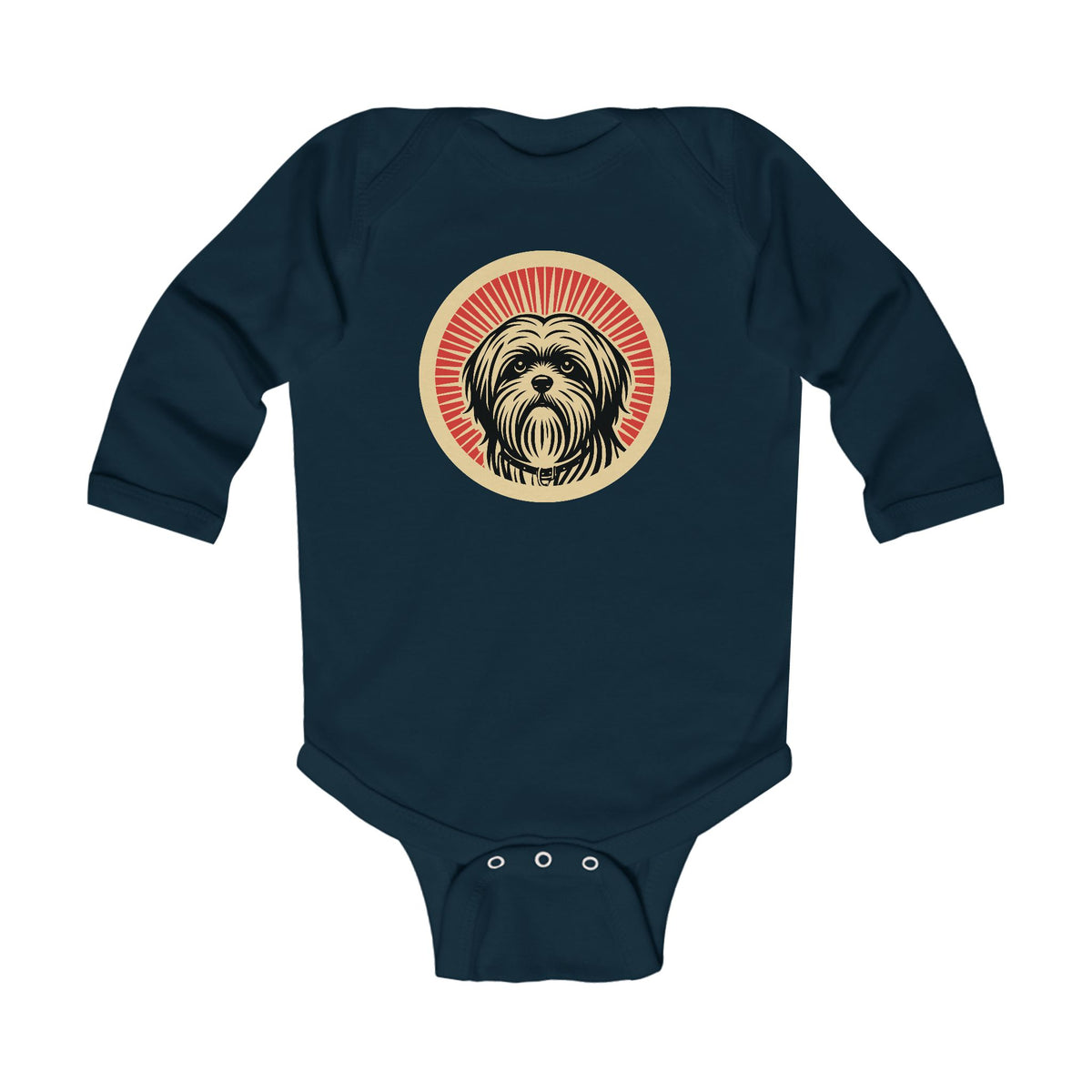 Lhasa Apso Sleeved Bodysuit — Navy
