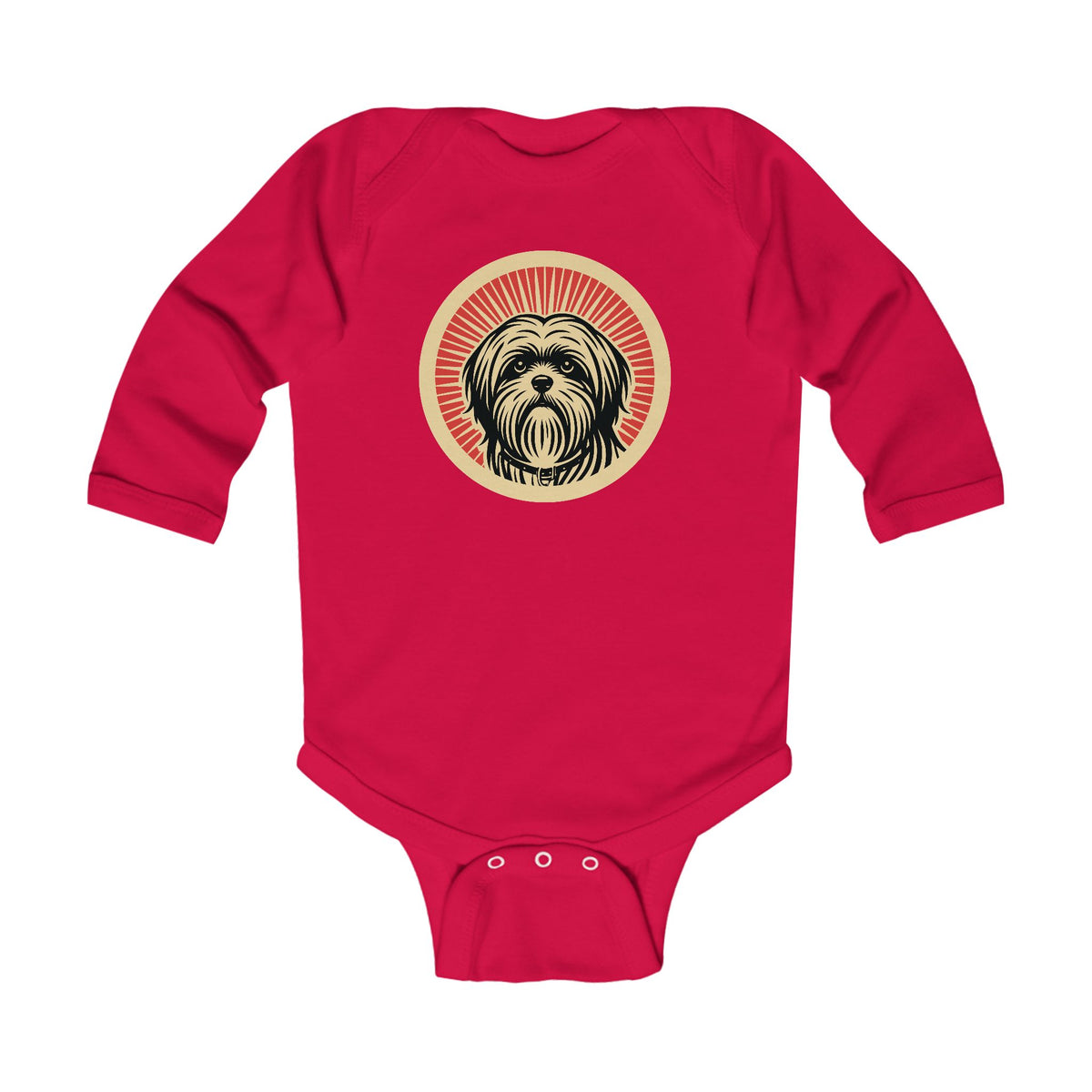 Lhasa Apso Sleeved Bodysuit — Red