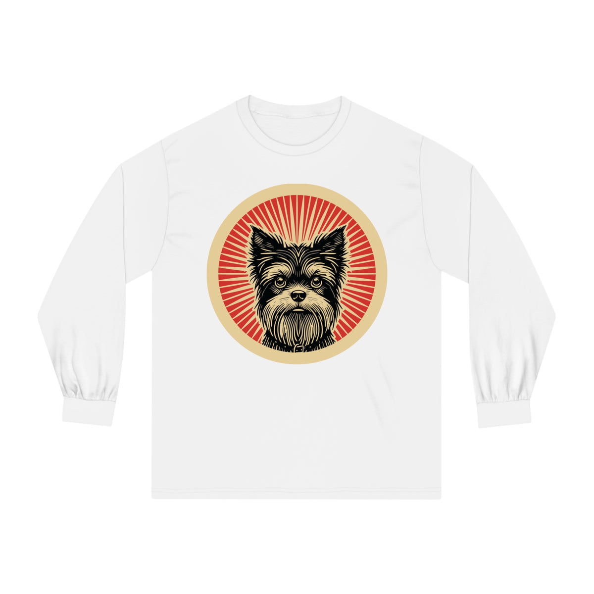 Affenpinscher badge art in a ring of red rays on a long-sleeve tee