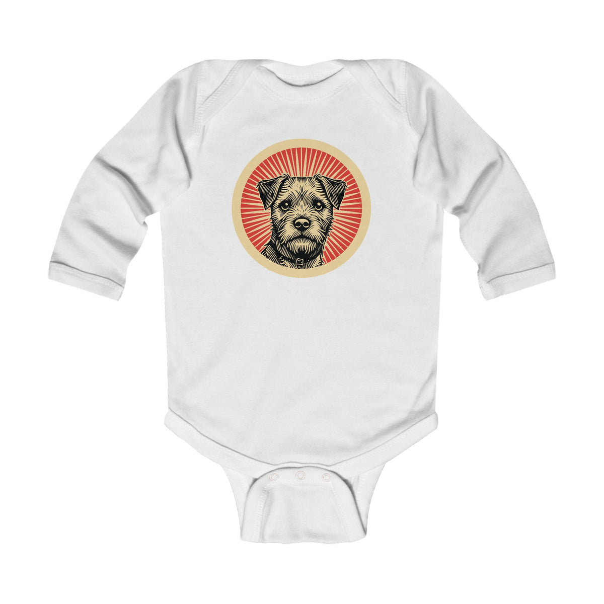Border Terrier Sleeved Bodysuit — White