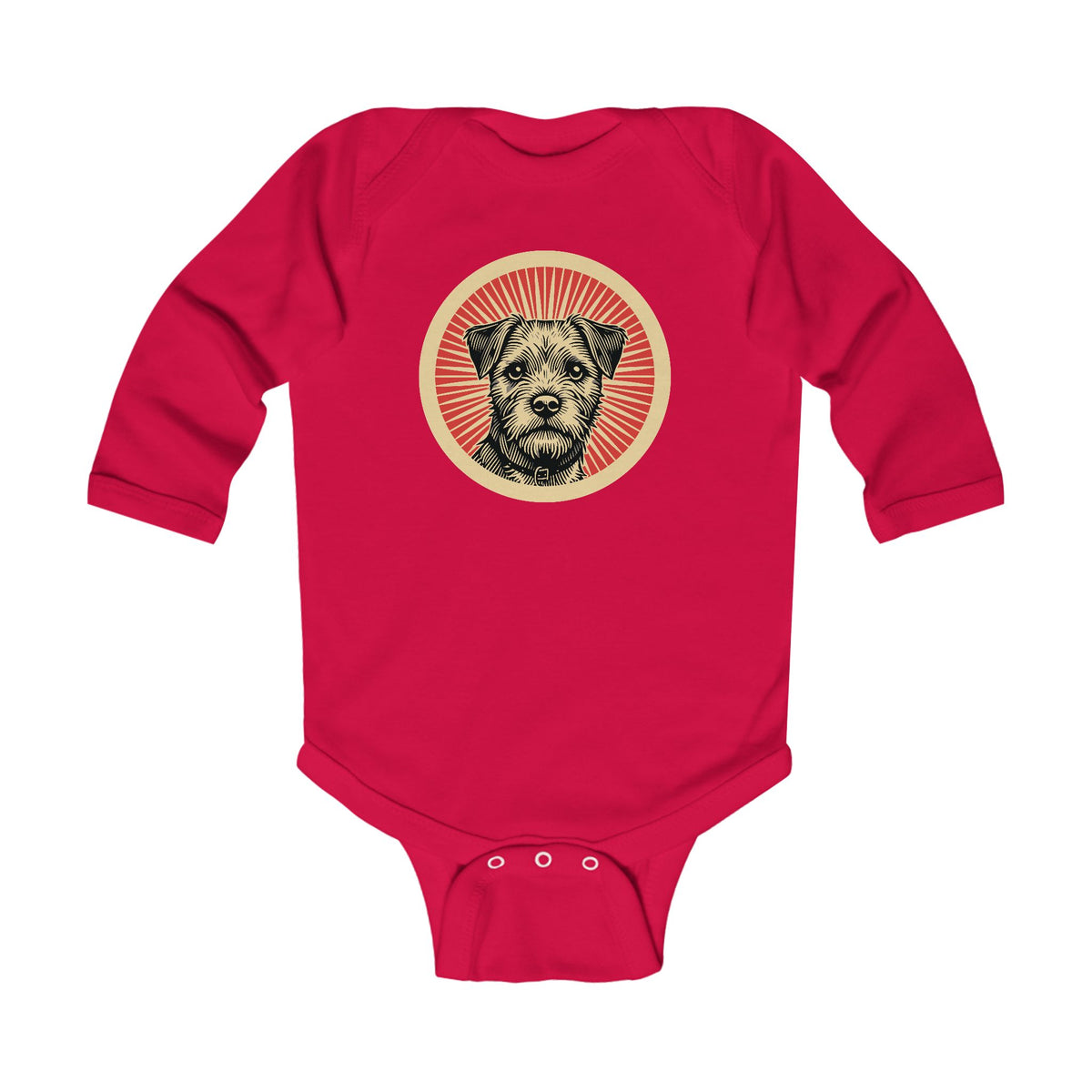 Border Terrier Sleeved Bodysuit — Red