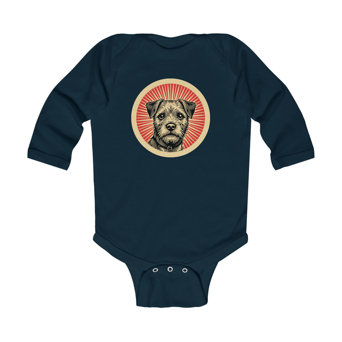 Border Terrier Sleeved Bodysuit — Navy