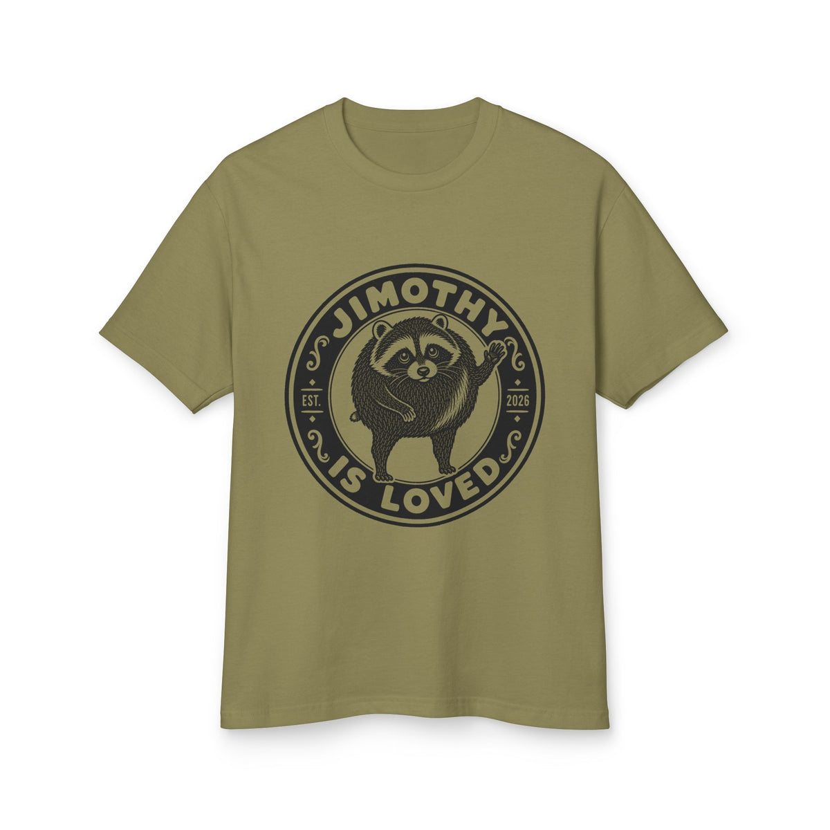 Jimothy the Round Raccoon Heavyweight Tee — Faded Army