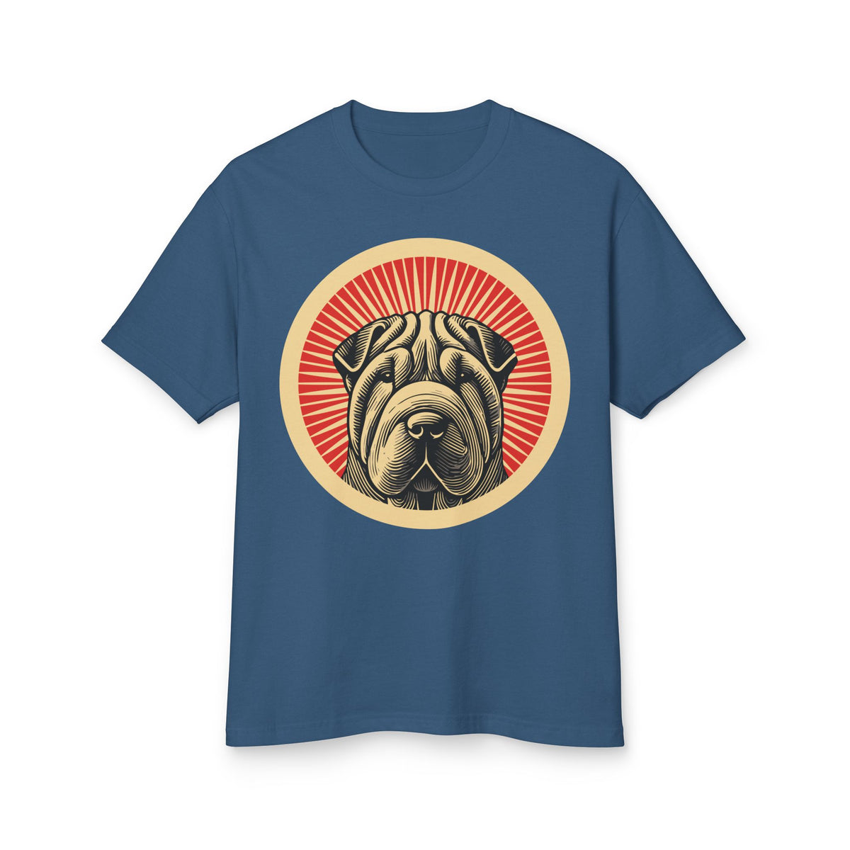 Chinese Shar-Pei badge art in a ring of red rays on a heavyweight tee