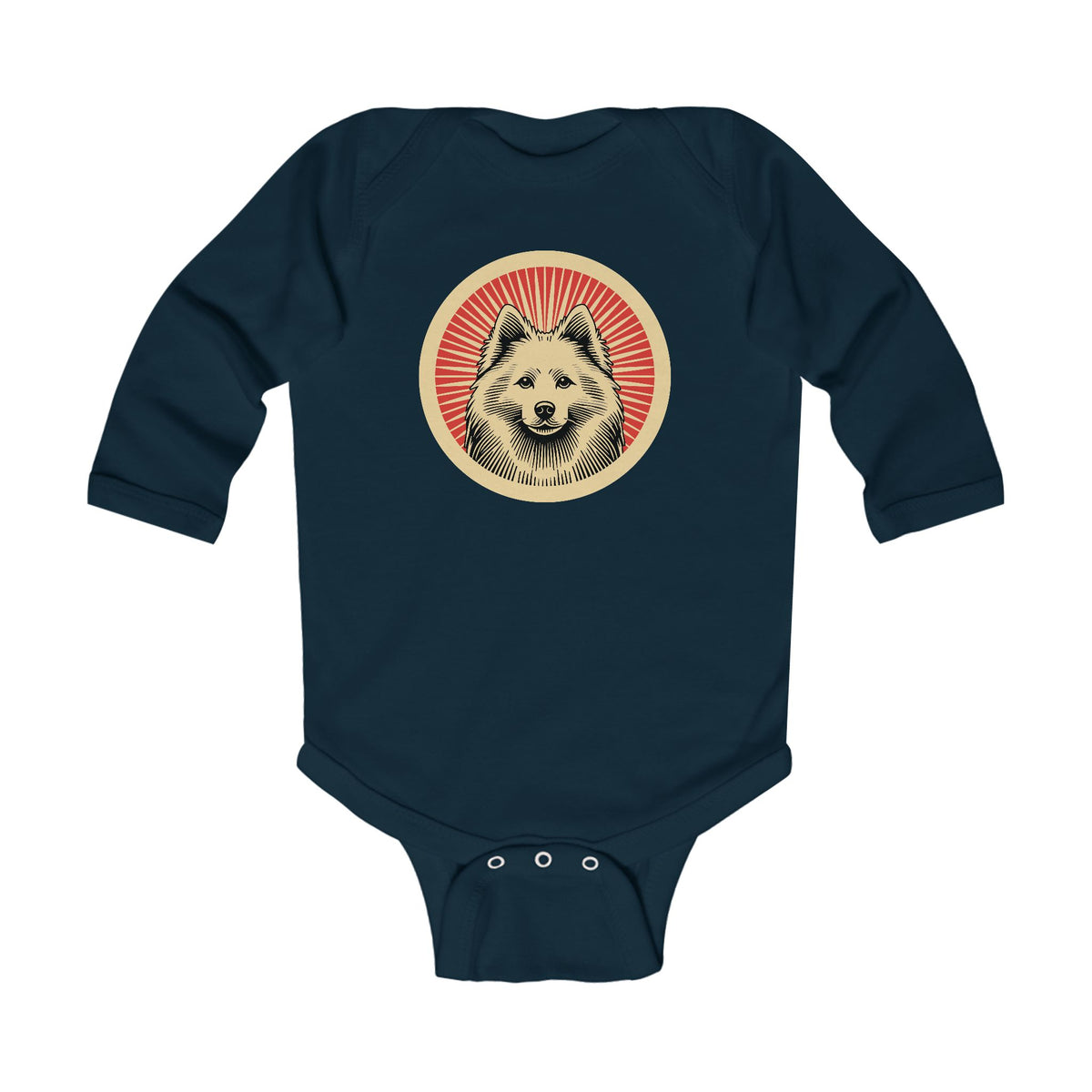 American Eskimo Dog Sleeved Bodysuit — Navy