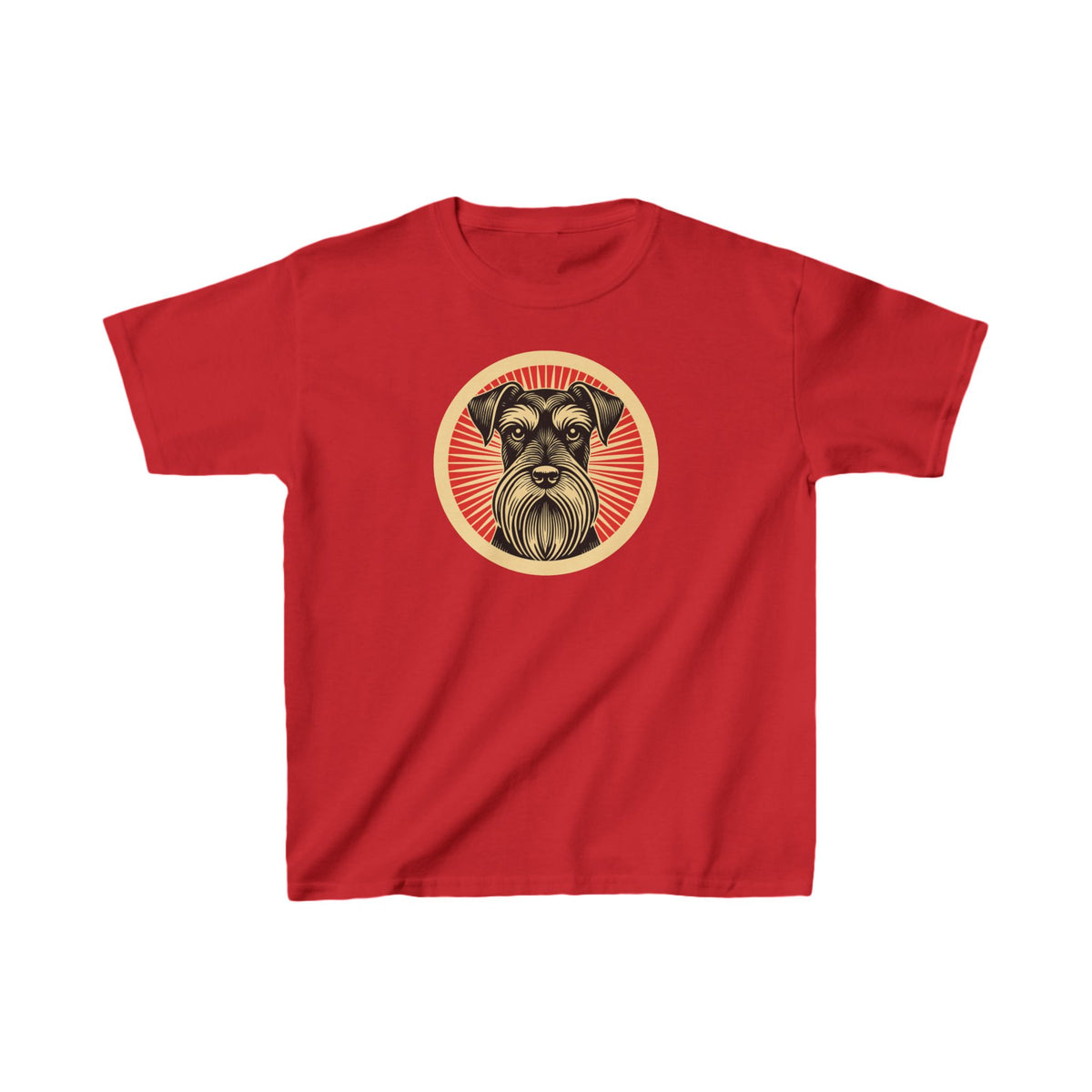 Standard Schnauzer badge art in a ring of red rays on a kids' tee