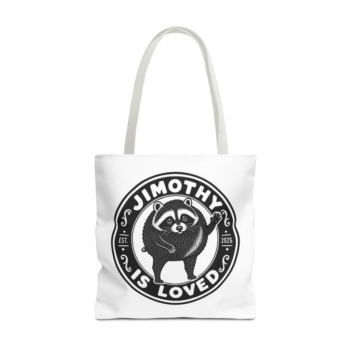 Personalized Raccoon Tote — "Jimothy Is Loved" Graphic Tote Bag