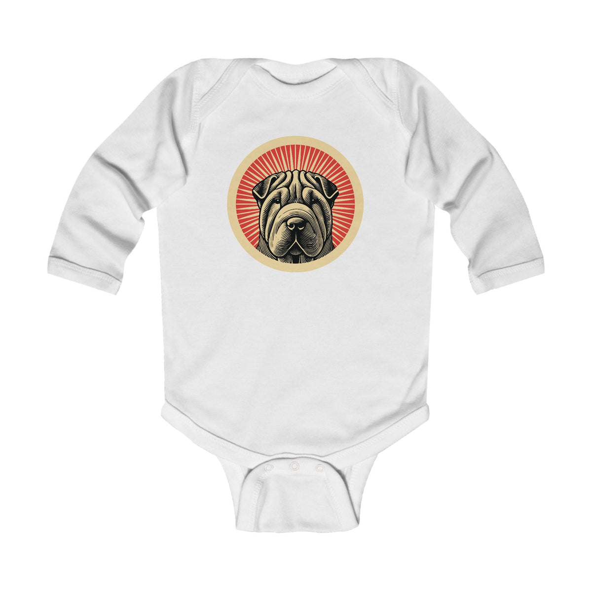 Chinese Shar-Pei Sleeved Bodysuit — White