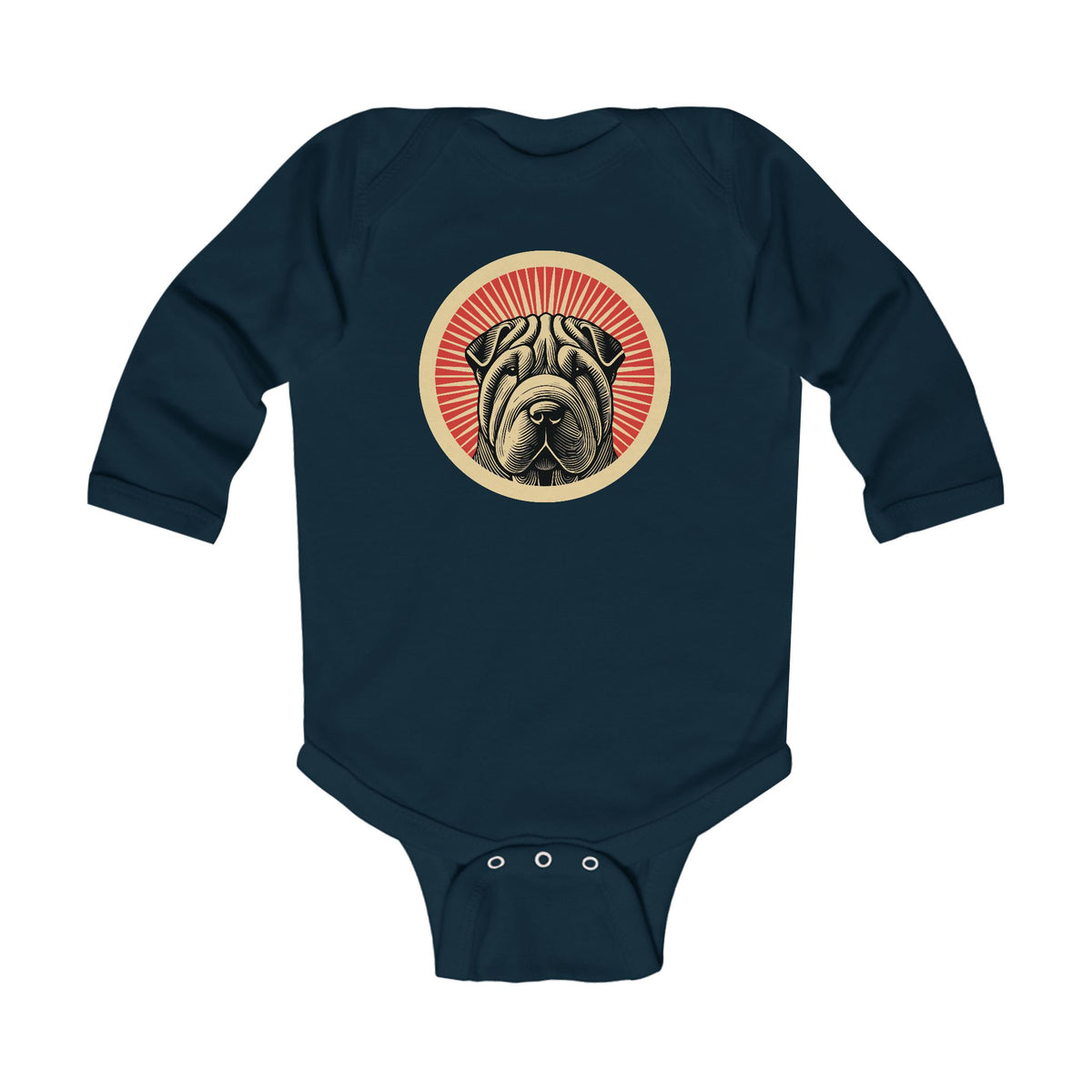Chinese Shar-Pei Sleeved Bodysuit — Navy