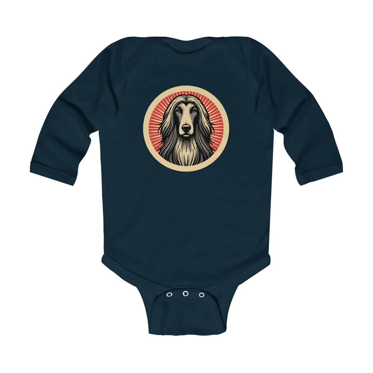 Afghan Hound Sleeved Bodysuit — Navy