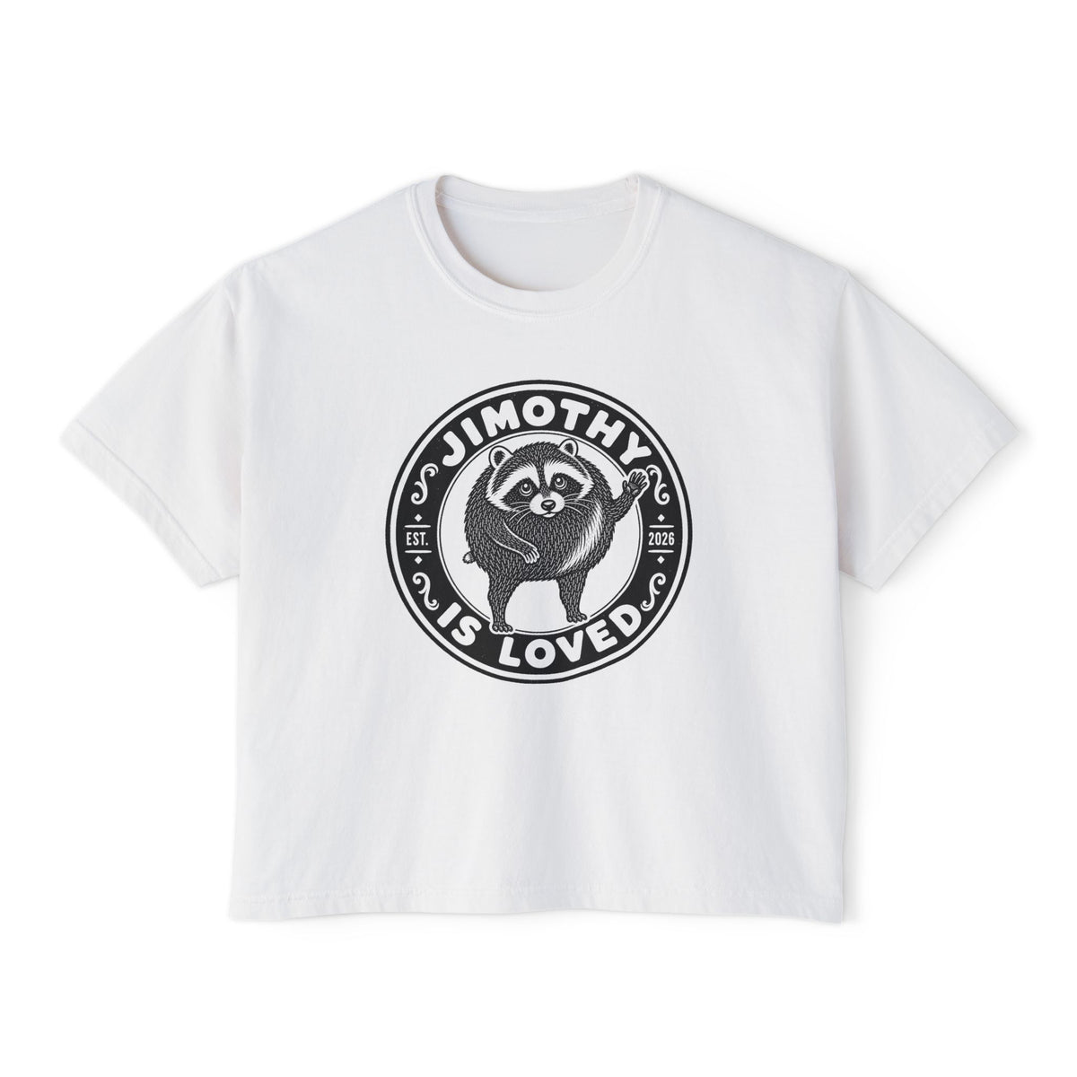 Jimothy the Round Raccoon Boxy Tee — White