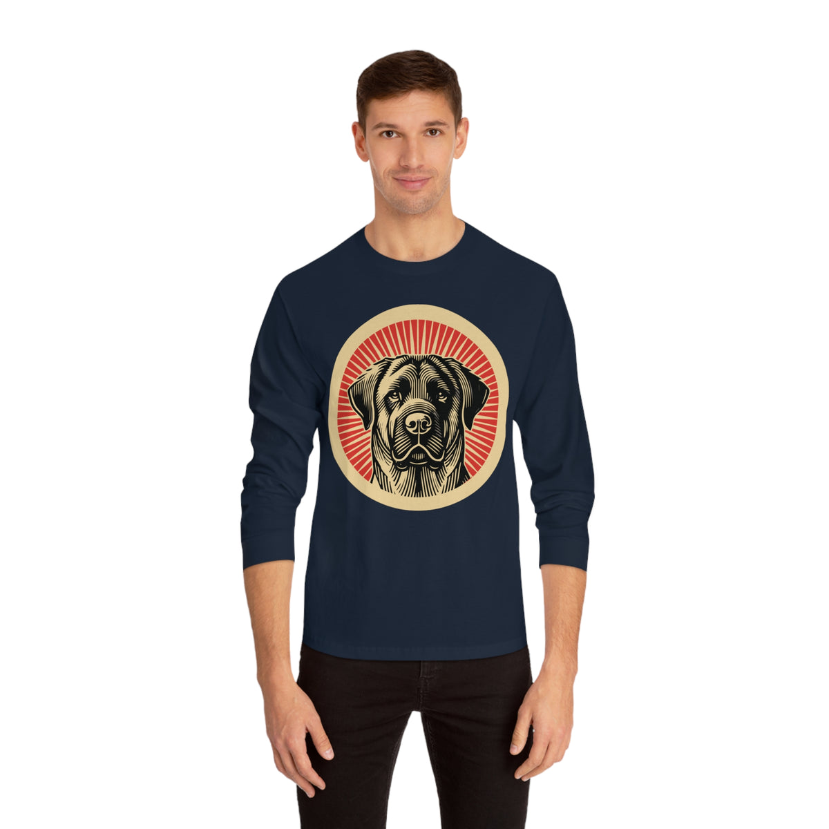Anatolian Shepherd Dog badge art in a ring of red rays on a long-sleeve tee