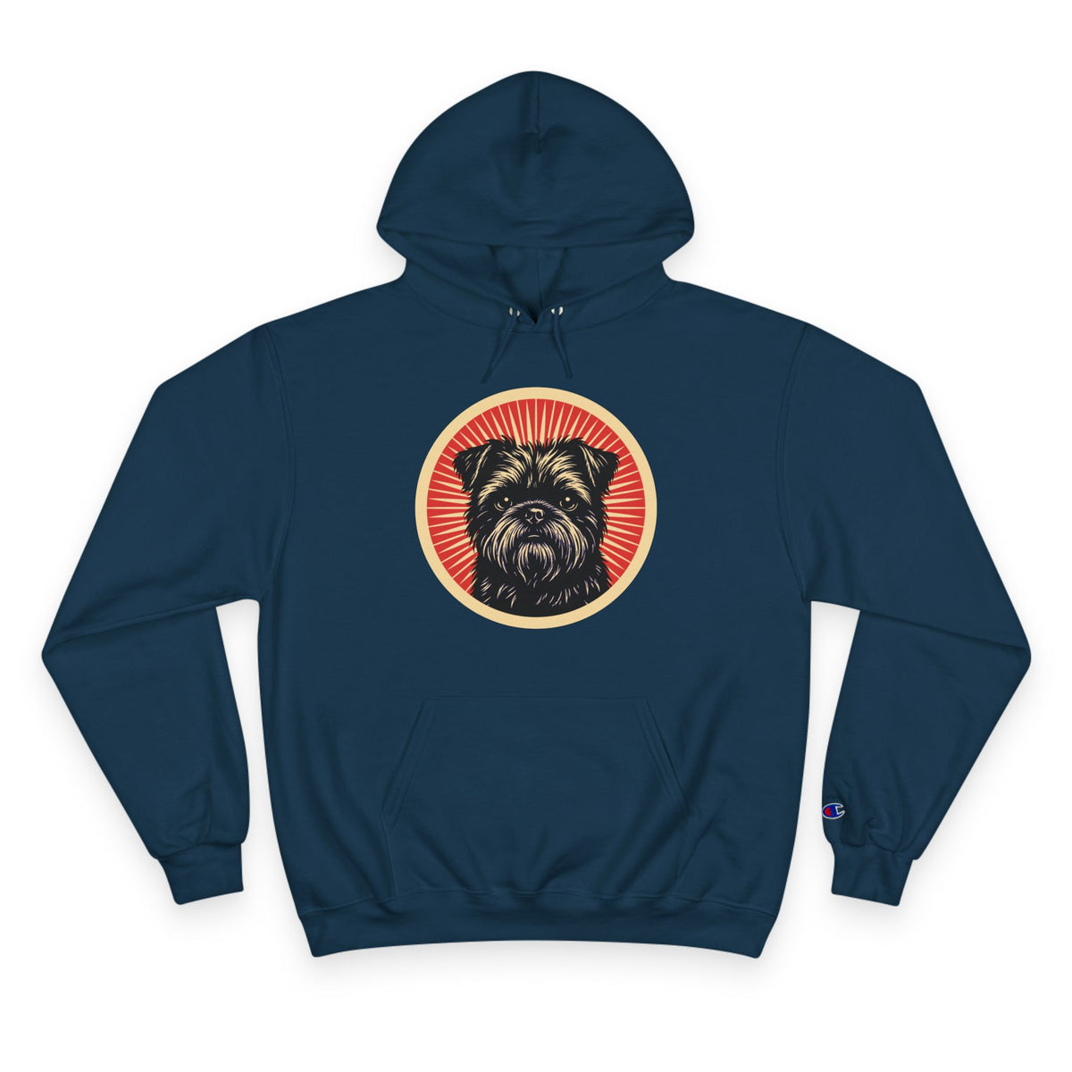 Affenpinscher badge art in a ring of red rays on a champion hoodie