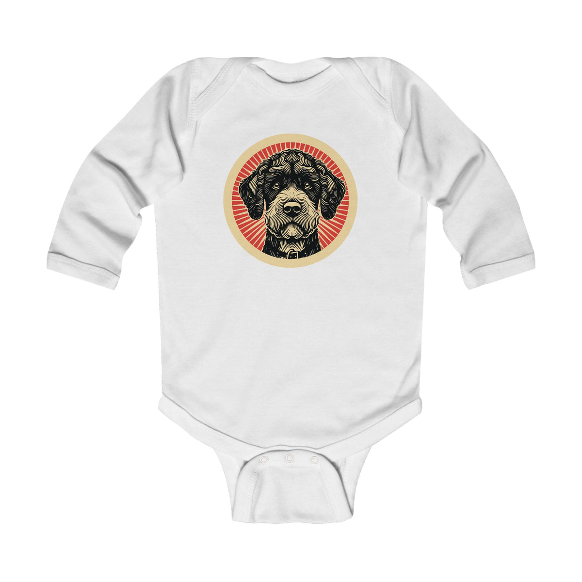 Boxerdoodle Sleeved Bodysuit — White