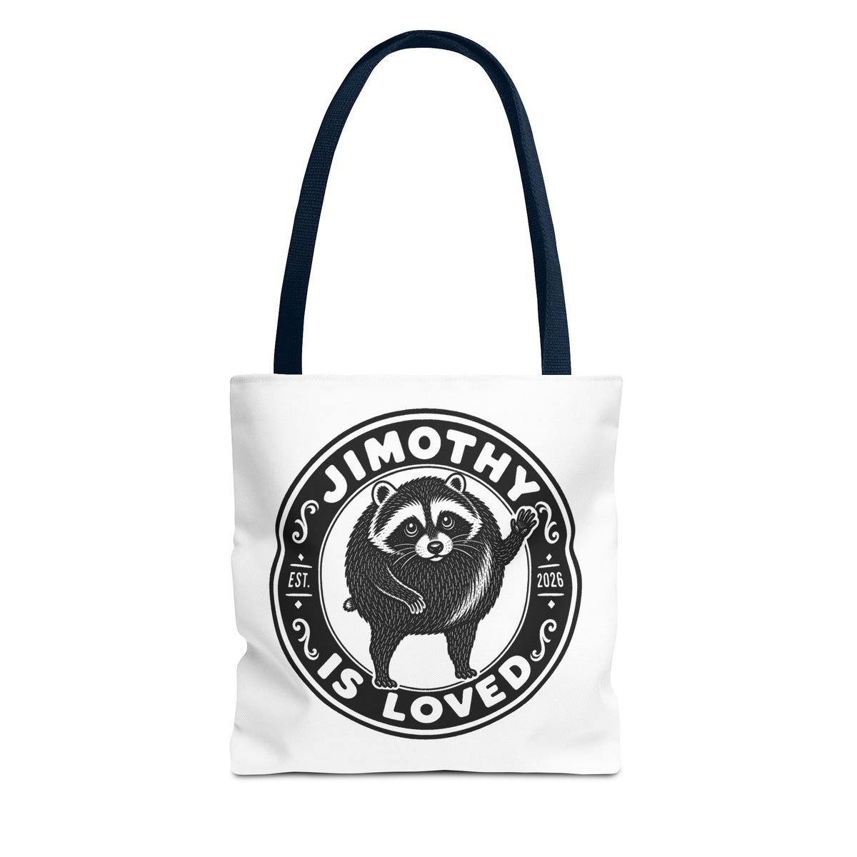 Personalized Raccoon Tote — "Jimothy Is Loved" Graphic Tote Bag