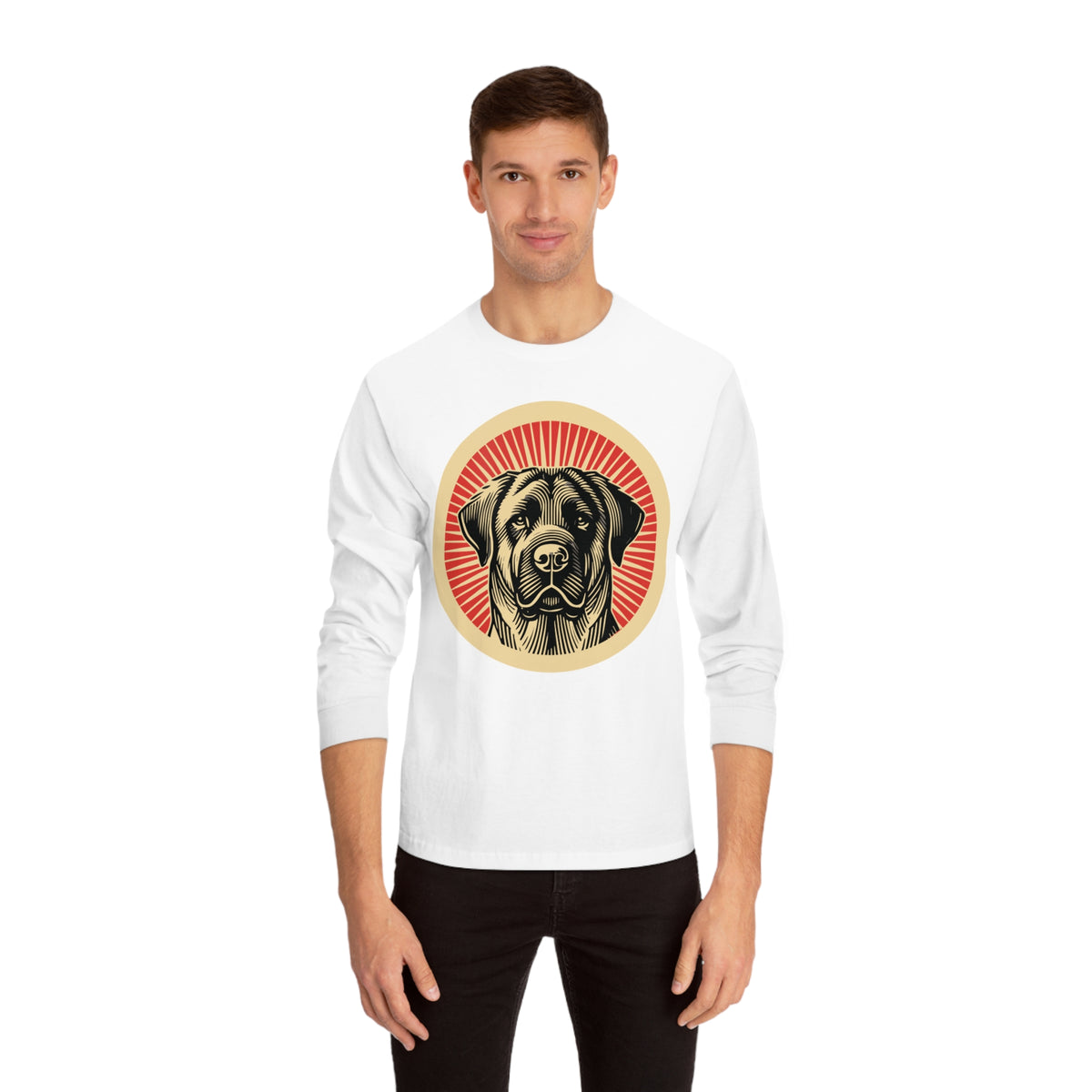 Anatolian Shepherd Dog badge art in a ring of red rays on a long-sleeve tee
