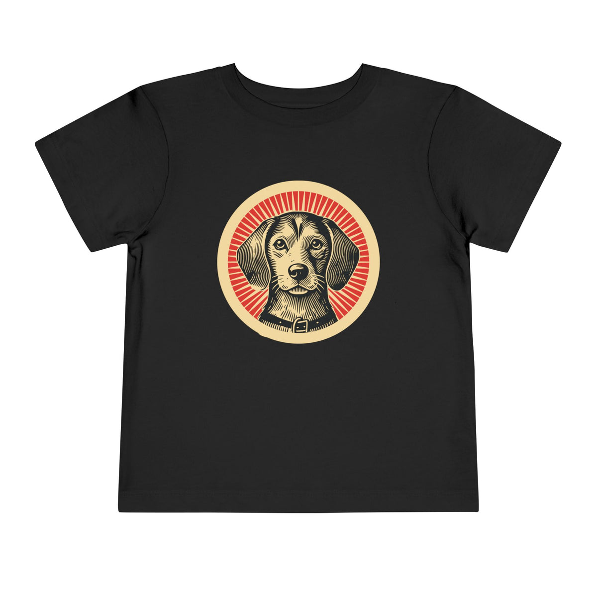 Beaglier badge art in a ring of red rays on a toddler tee