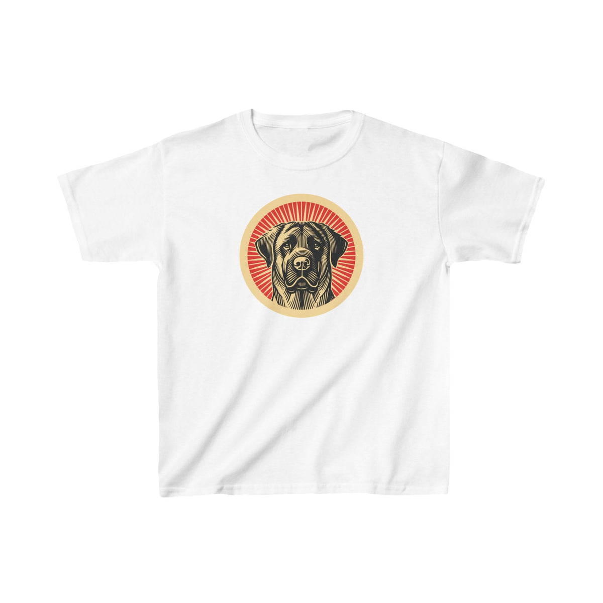 Anatolian Shepherd Dog badge art in a ring of red rays on a kids' tee